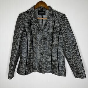 Lafayette 148 Blazer Womens 10 Silver Geometric Textured Jacket Metallic Trim